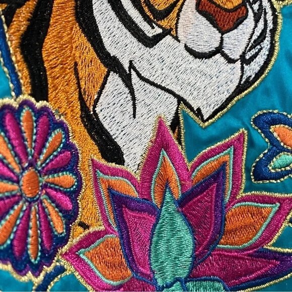 RARE Disney Princess Jasmine L Aladdin Satin Teal Blue Bomber Jacket Embroidered - Picture 7 of 16